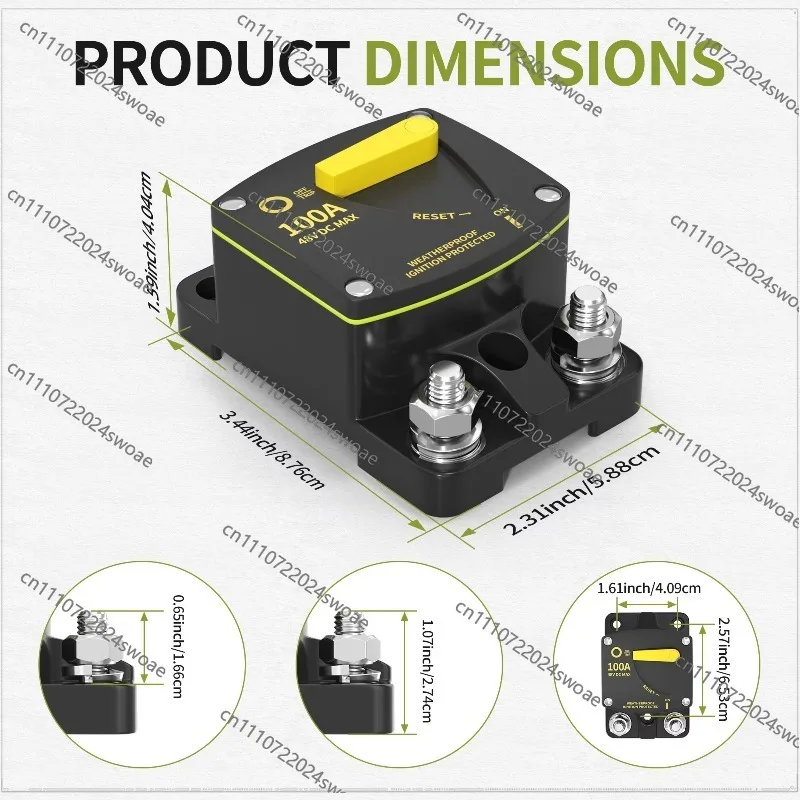 Manual Reset Waterproof 12 Volt Battery DC Circuit Breaker 30A 50A 60A 100A 150A 250A 300A M8 Stud with Switch