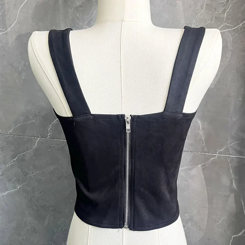 Black Luxury Corsets - French Hottie Herringbone Top, Renaissance Corset, Princess Crop Top, Herringbone Waist Tank Top