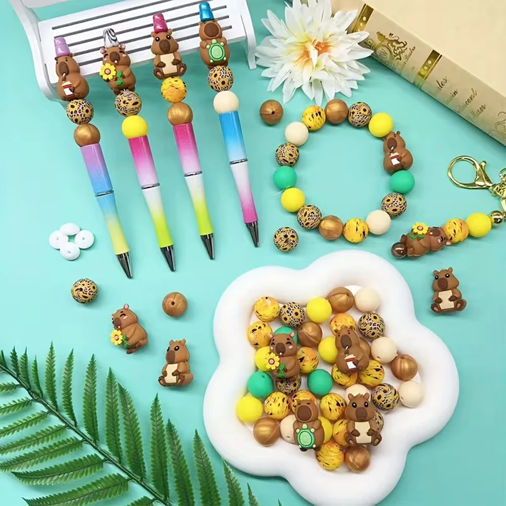 25/52PCS Capybara Silicone Bead Set, Perfect for DIY Handmade Crafts Such as Keychains, Necklaces, Bracelets, Etc