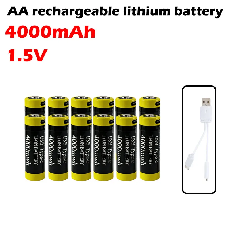 

Hot selling 4000mAh super large capacity AA battery 1.5V USB charging free charging cable free shipping for mouse electric toys
