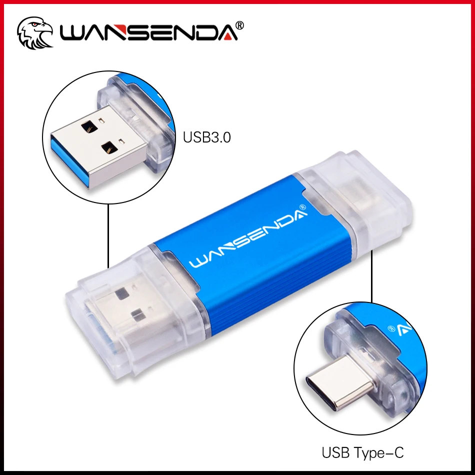 

WANSENDA USB-накопитель 2 в 1 USB 3.0 и Type C Pen Drive 512 ГБ 256 ГБ 128 ГБ 64 ГБ 32 ГБ Флешка USB-накопитель