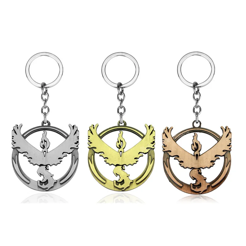 Pokemon Key Chain Three Major Camps Moltres Articuno Zapdos Logo Keychain Pendant Pocket Monster Fashion for Car Charms Keyring