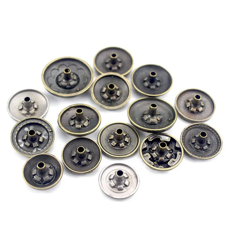 10sets Vintage Metal Snap Buttons for DIY Handmade Leather Wallets Cards Bags Clothing Fasteners Nail Rivet Sewing Accessories