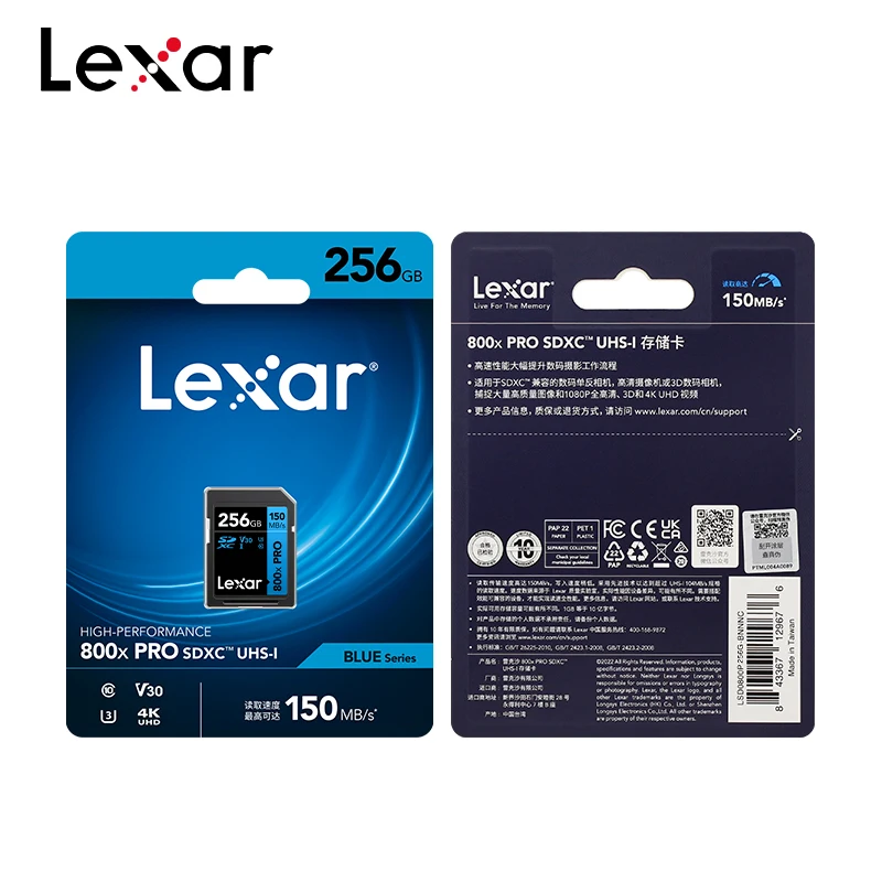 Original Lexar 800x PRO SD Card 32GB 64GB 128GB 256GB 150MB/s Flash Memory Card SDHC/XC USH-I 1080P 3D 4K UHD SD Card for Camera