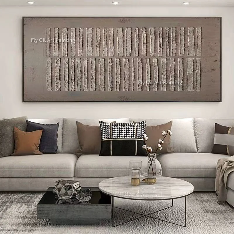 Handmade Original Deep Green And Brown Texture Thick Oil Painting Large Design Beige Green Canvas Wall Art For Living Room Decor