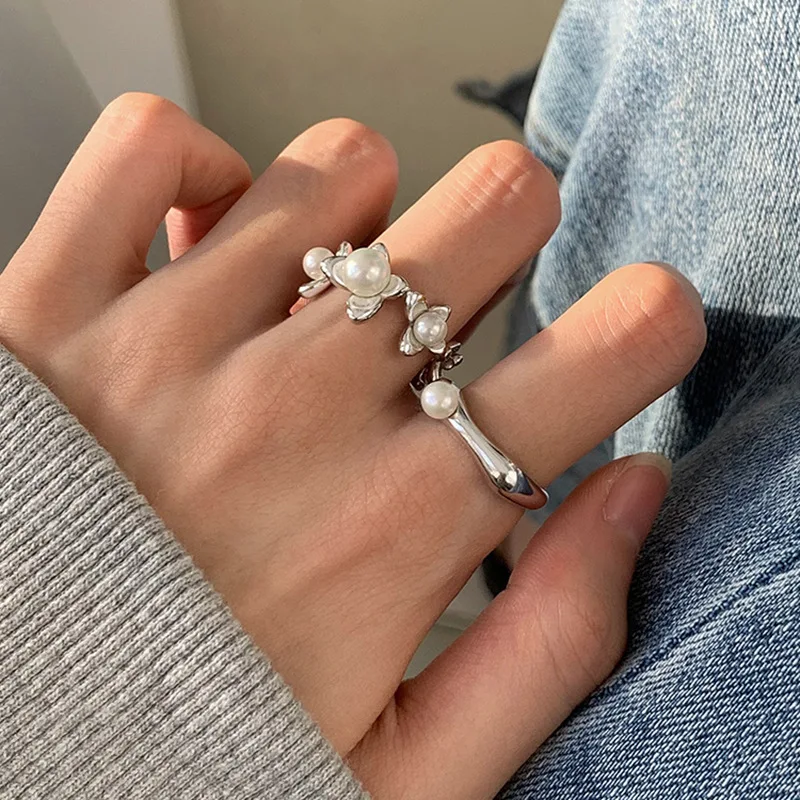 Sweet Butterfly Pearl Adjustable Cuff Finger Rings For Women Girl Elegant Fashion New Jewelry Wedding Party Lady Gift anillos