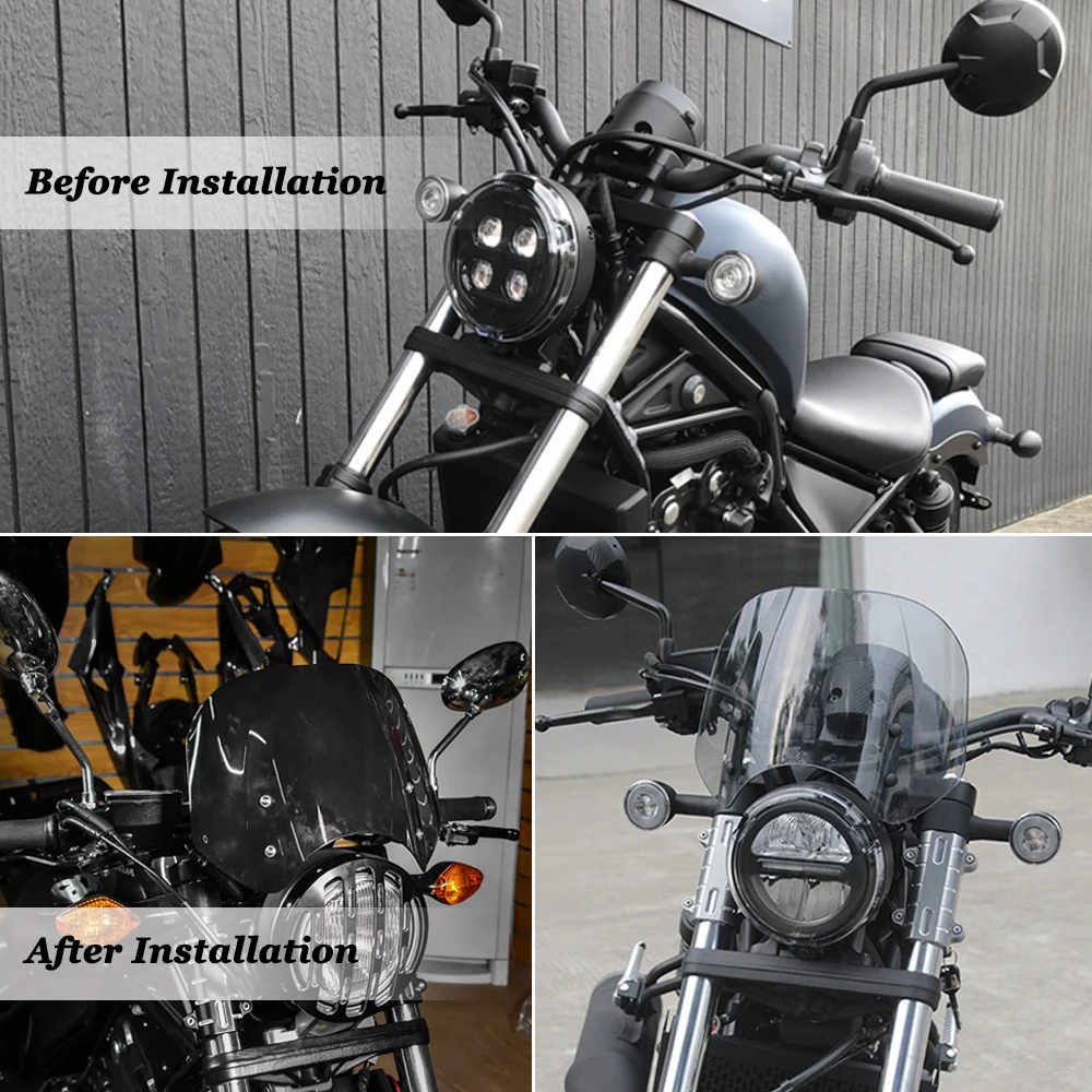 For Honda Rebel CMX 300 500 CMX500 CMX300 2017-2021 Motorcycle Windshield Windscreen Flyscreen Wind Deflector Visor With Bracket