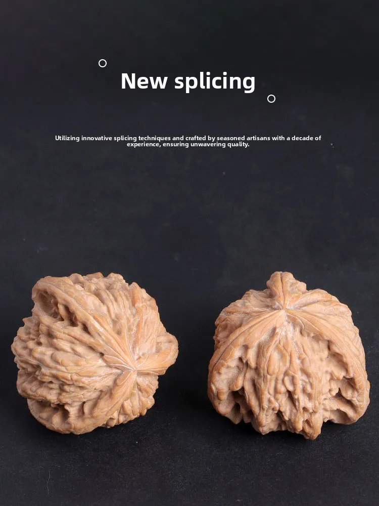 Premium Natural Chinese Style Lucky Three Ridges White Lion Head Wenwan Walnut Pair Auspicious Blessing Wealth Attracting Hand