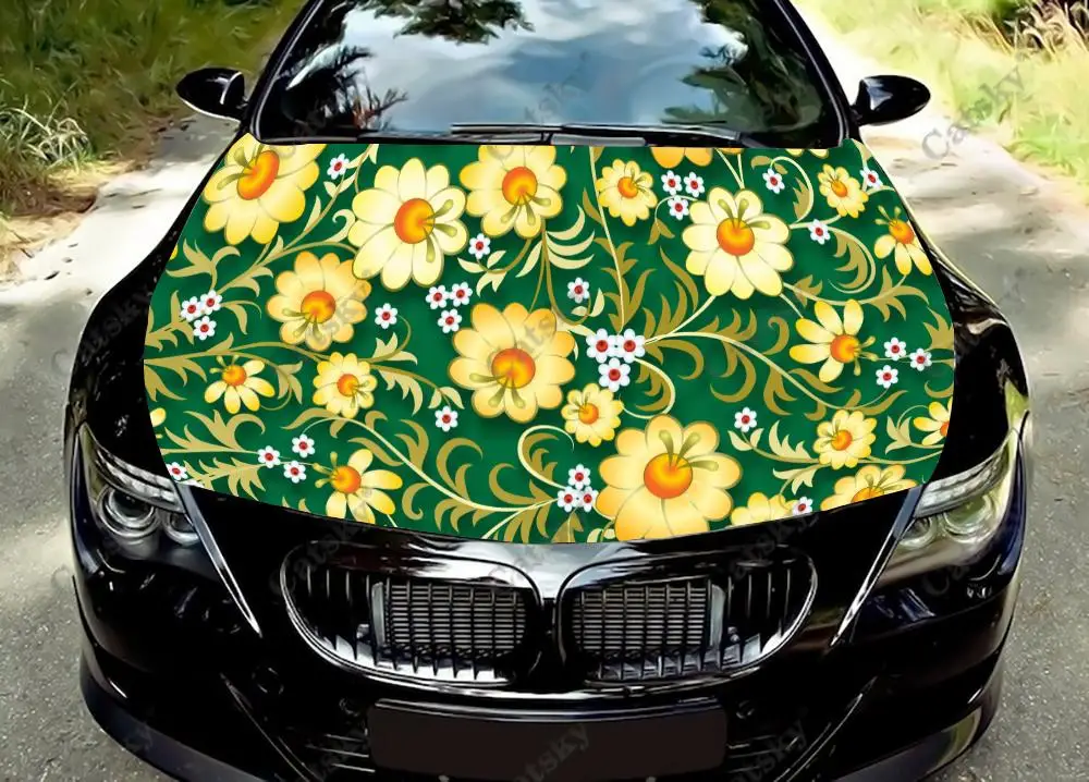 Custom Bohemian Flowers Car Hood Vinyl Sticker Wrap Film Engine Cover Decal Protect Sticker Car Accessories Decoration Gift