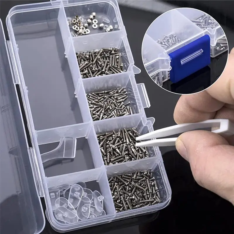 Reparatur-Werkzeugsets für Brillen und Sonnenbrillen mit Schrauben, Nasenpads, Ohrbügeln, Schraubendreher, Muttern und verschiedenen optischen Teilen – Detail 3