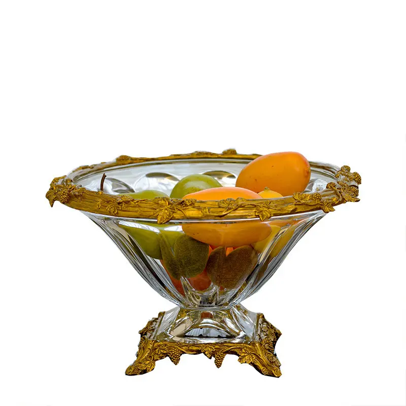 #Crystal inlaid copper fruit basin, European-style home jewelry ornament atmospheric luxury villa soft decoration large fruit pl