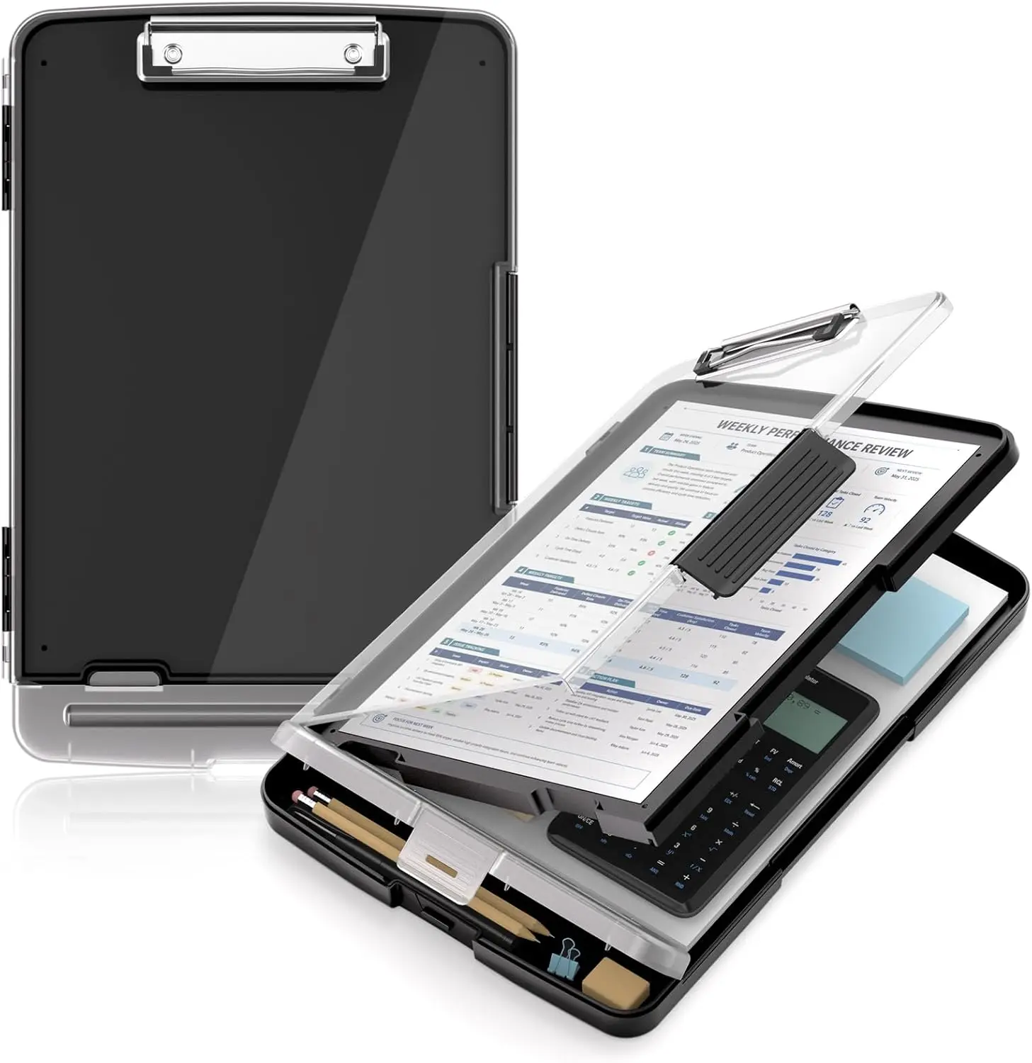 Clipboard with Storage and Pen Holder 8.5 x 11'' Folder Side Open,Heavy Duty with Dual Compartment, Clear Dry Erase for Coach