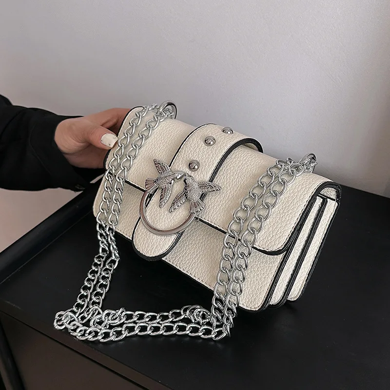 

2025 Trendy Square Bag, Women's Pebbled Leather Shoulder Purse, Chain Strap Crossbody, Casual Day to Night Tote, Minimalist