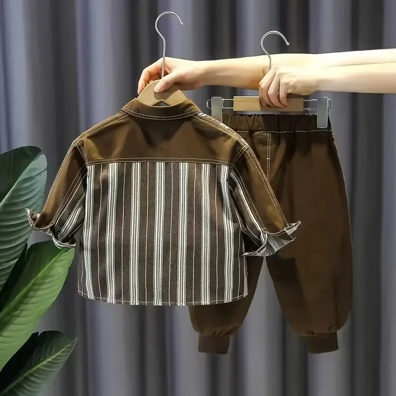 

Boys' Spring and Autumn Clothing Set 2026 New Children's Fashion Shirt and Pants 2-Piece Set Baby Stripe Top Set Kids Outfits