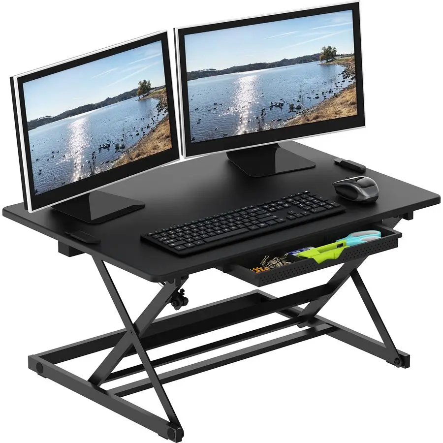 

32Inch Height Adjustable Standing Desk Converter Riser Workstation, Black Customizable