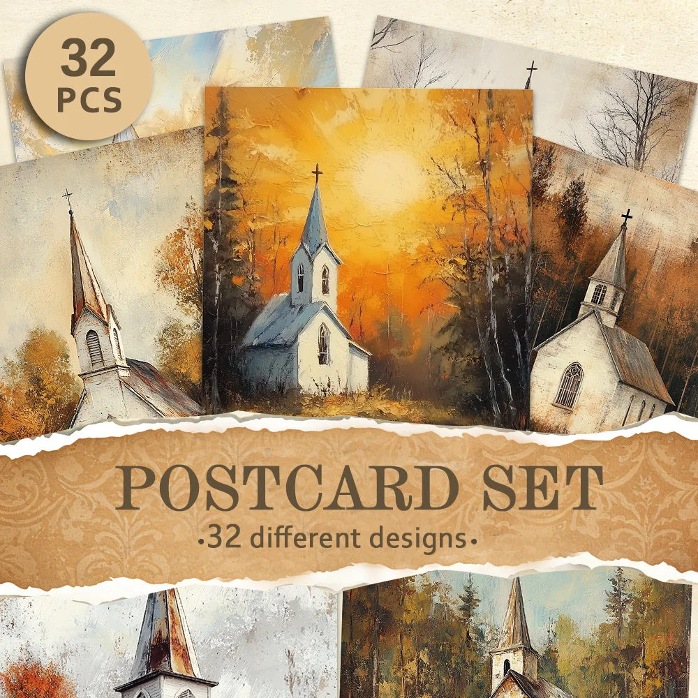 

32pcs, Vintage Country Church Postcards, Birthday/Anniversary Gifts, Collectibles, Suitable for Gift Giving, Can be Mailed.