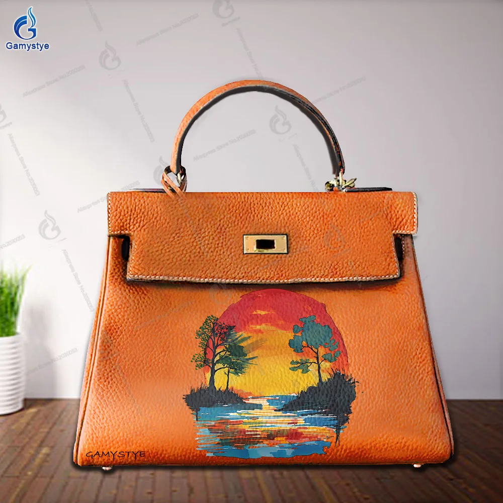 

Art Print Customize Totes Sunset Oil Painting Print Soft Cow Leather Women Bags Top-Handle Bags Cross Body Bags Bolsas Marcas