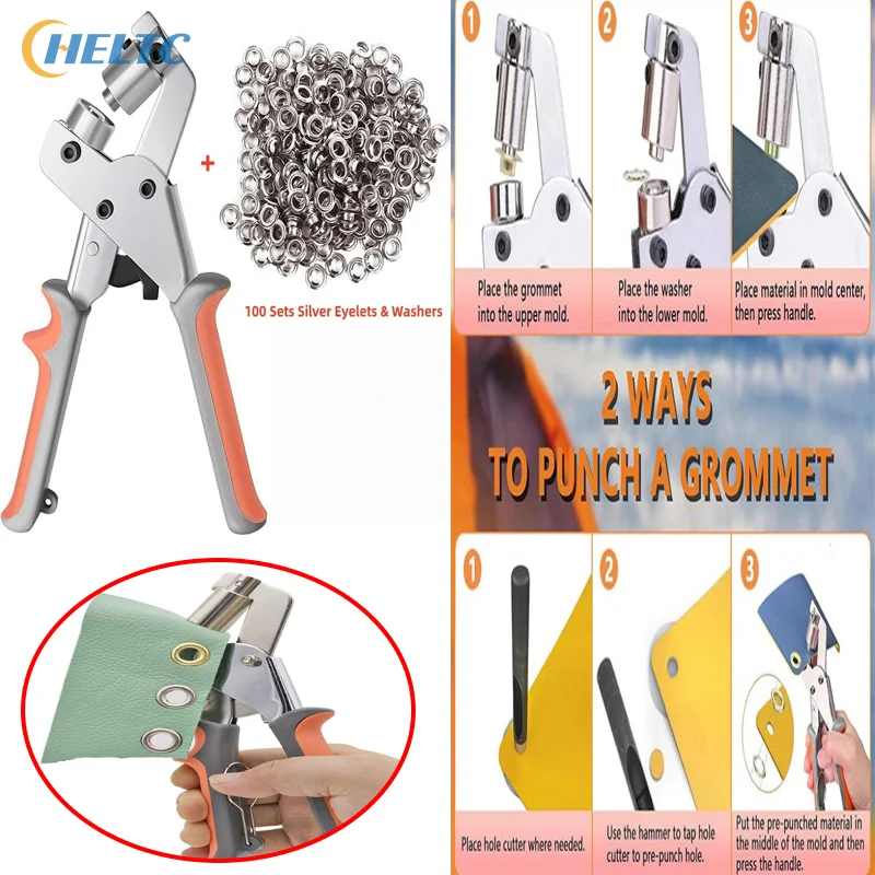 

1 комплект портативного ручного пресса, металлические плоскогубцы для дырокола втулки для кожаной холщовой одежды, кольцо для брезента «сделай сам», 10 мм, плоскогубцы для петель, комплект инструментов