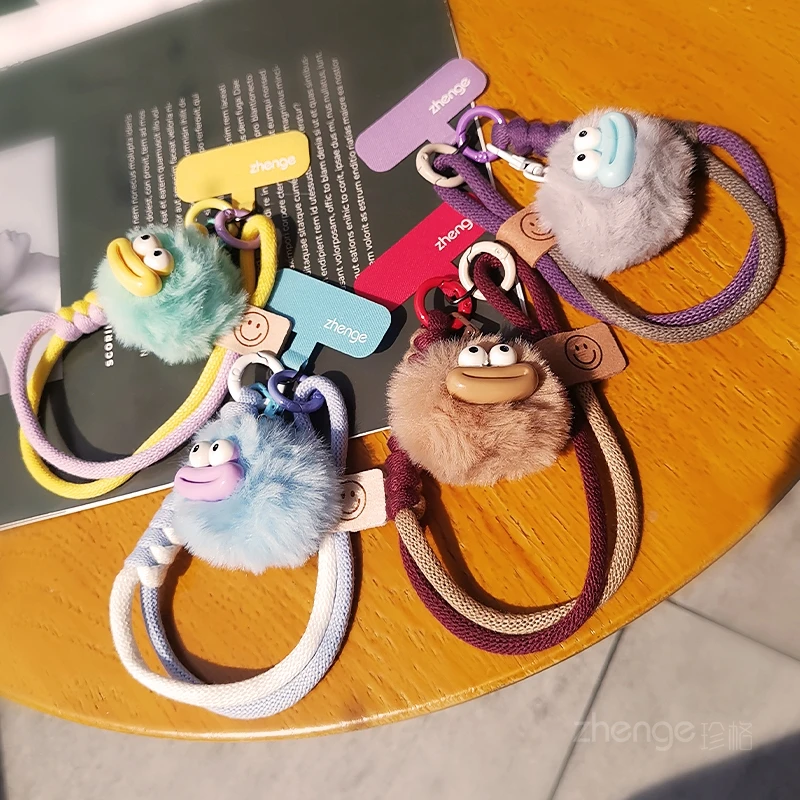 

Ремешок для мобильного телефона, забавная подвеска с меховым шариком, тканая веревка на запястье, подъемная цепочка для улицы, модная