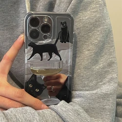 Korean Cute Cat Goblet Couple Phone Case For Samsung S24 S23 S22 S21 S20 S10 FE Note20 Note10 Plus Ultra Lite 5G Soft TPU Cover