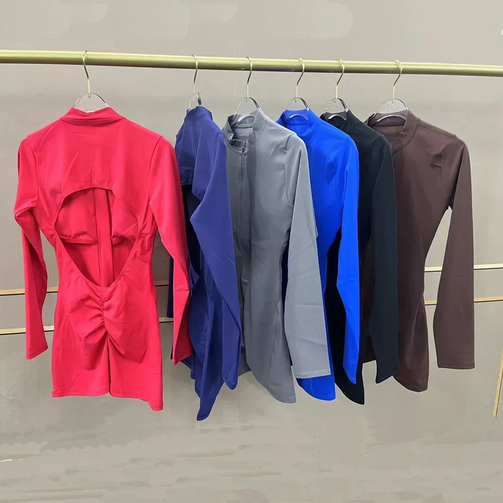 2025 패드 지퍼 긴 소매 요가 세트 여성 원피스 점프 슈트 체육관 운동 반바지 피트니스 스트레치 바디 슈트 스포츠 운동복