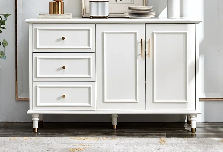 

Solid Wood Sideboard Solid Wood French White Paint Semi-High and Short Storage Tea Cabinet