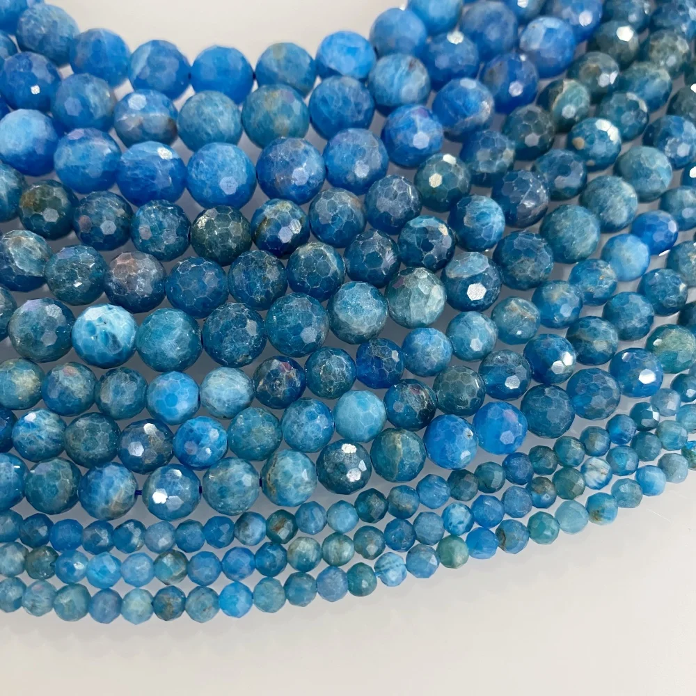 4 6 8 10 mm Natural Stone Beads Blue Apatite Labradorite Round Shape Faceted Loose Beads DIY Bracelet Necklace Jewelry Making