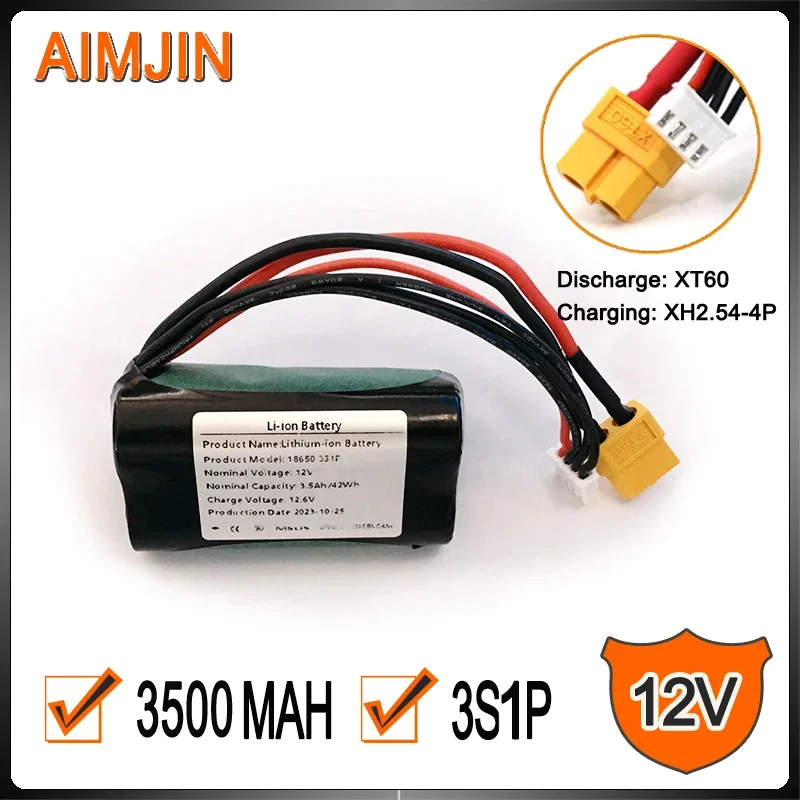 

3S1P 12V 3500mAh Rechargeable Li-ion Battery 3.5Ah 42Wh for Various RC Airplane Quadrotor， Connector XH2.54+XT60