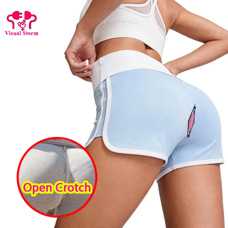Women's Open Crotch Shorts Crotchless Leggings Couple Outdoor Exposure Play Cloth Outdoor Sex Sporty Crotchless Sexy Bottoms