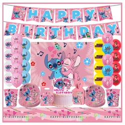 Disney Stitch Birthday Party Decorations Pink Lilo&Stitch Theme Paper Napinks Cups Plates Balloons Supplies Baby Shower for Kids