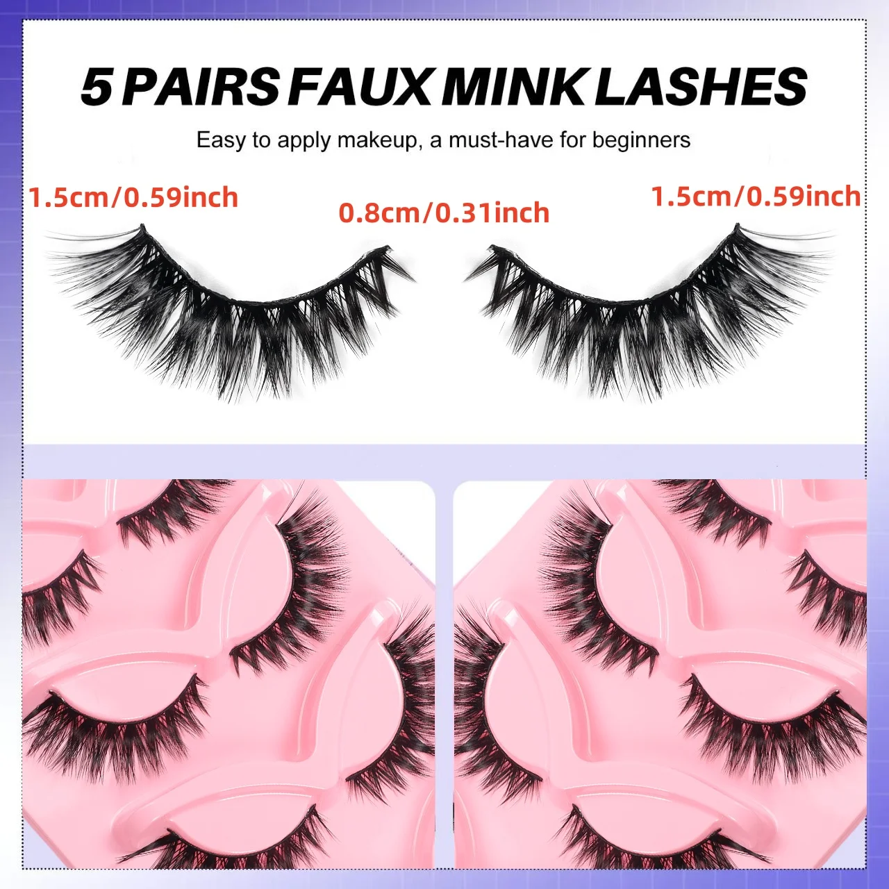 豪華な3Dぬいぐるみキャットアイつけまつげ5組、ふわふわで軽量、再利用可能なまつげを持つ初心者に適しています。