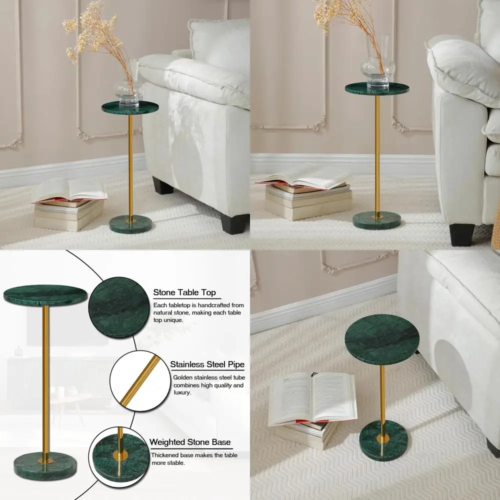 

Круглый журнальный столик из изумрудно-зеленого мрамора 9.8, приставной столик на пьедестале для гостиных