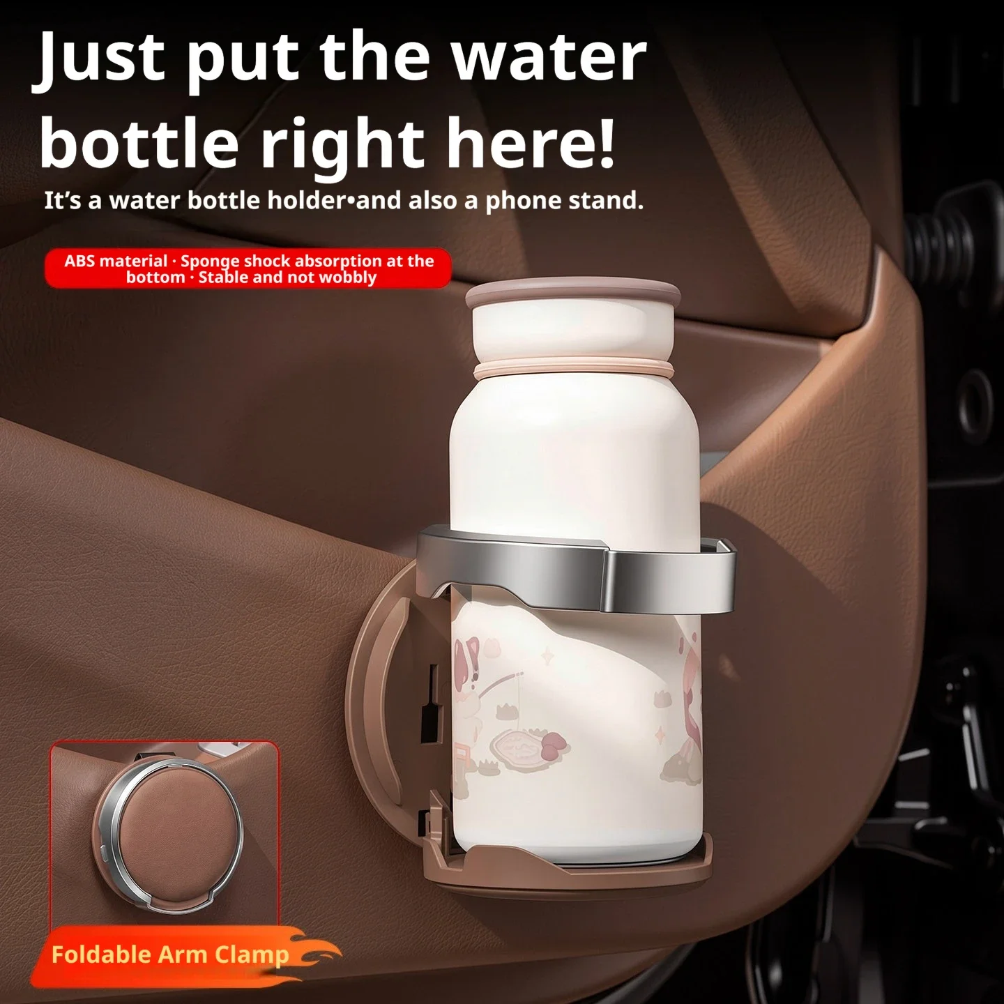 Car Door Foldable Cup Holder, Vehicle Drink Holder, No-Drill Installation, Foldable and Space-Saving In-Car Cup Tray Accessory