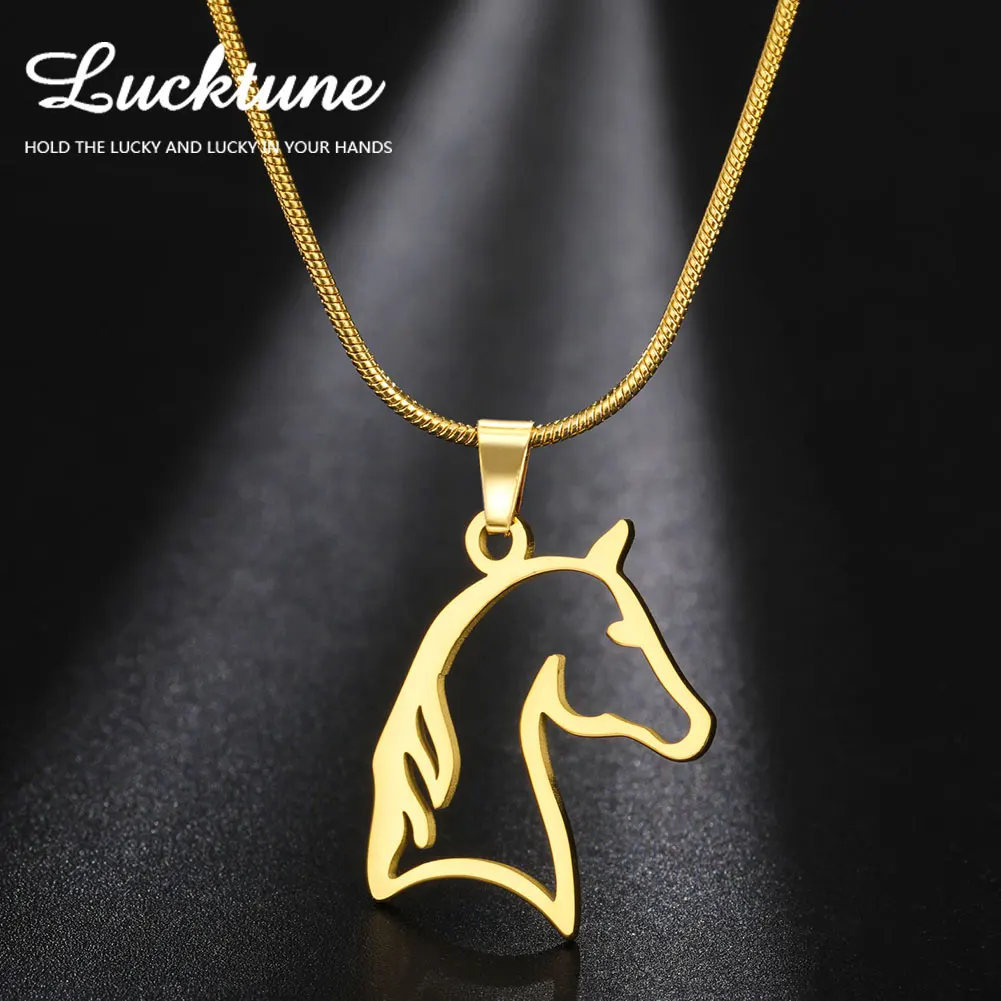 Lucktune Horse Animal Necklace for Women Men Stainless Steel Unicorn Horseshoes Chain Pendant Jewelry Gifts for Horseback Riders