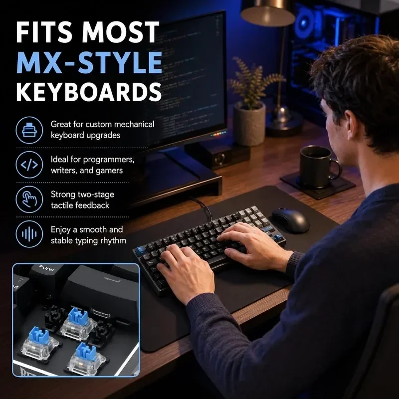 20–100 Stück Tastaturschalter, Tastatur-Klicker, Tastenersatz, 3-poliger taktiler Schalter, Tastatur-Ersatzzubehör und Clip – Detail 16