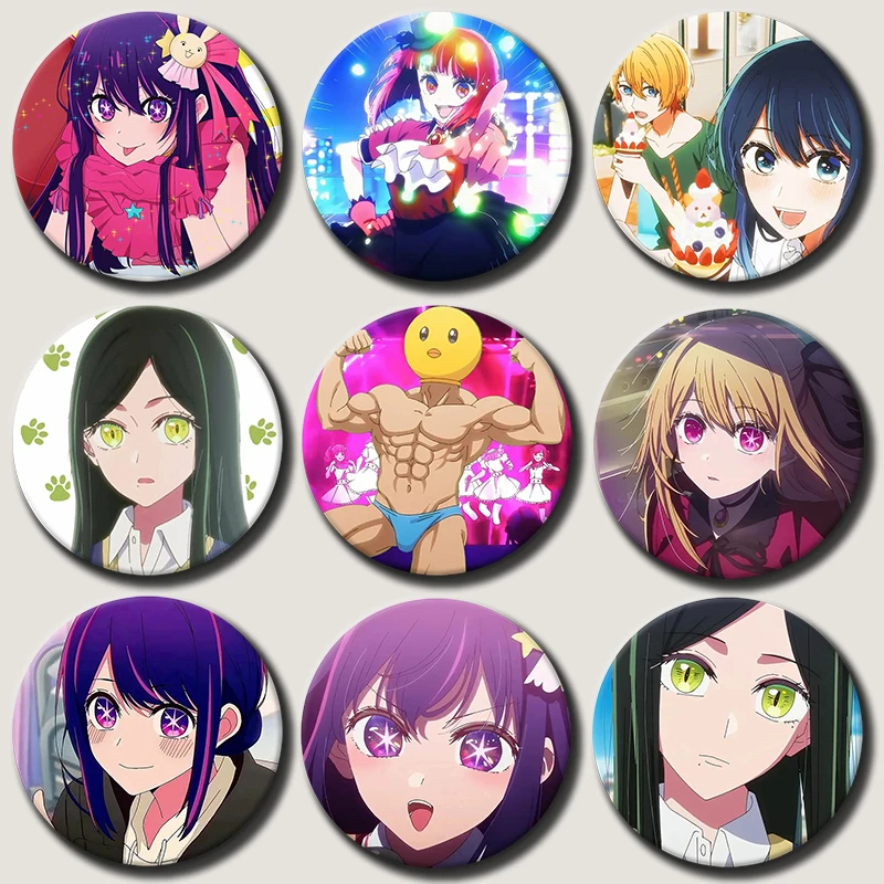58mm Anime Oshi No Ko Characters Pins Tinplate Badge DIY Cartoon Brooches for Clothes Decoration Fans Collection Gift