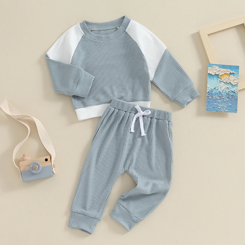 

Baby Boy Summer Outfits Short Sleeve Crewneck Shirt Jogger Trousers with Pockets Causal Striped Clothes Set