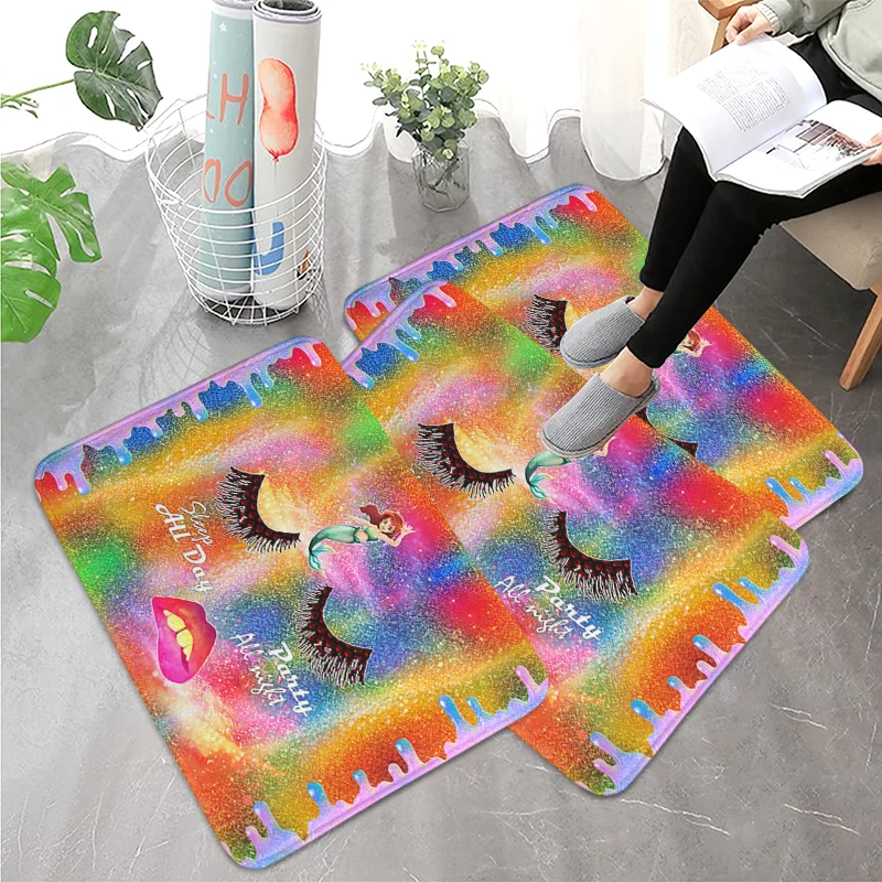 

Ombre Glitter Eyelash Lashes Floor Mat Art Carpet Non-slip Easy To Clean Area Rug for Living Room Home Office Washable Doormats