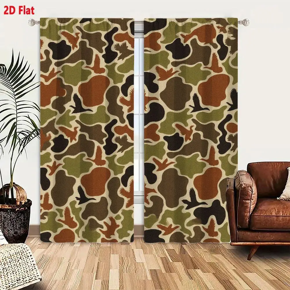 2pcs Camouflage Curtains Window Drapes Living Room Home Decor Jungle Pattern Waterproof Curtain Pair for Bedroom
