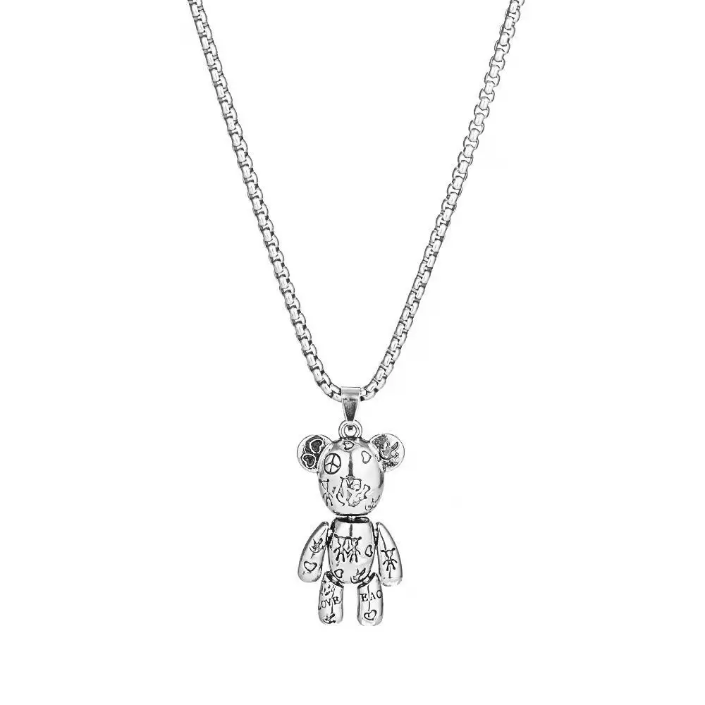 Movable violent bear titanium steel necklace hip hop men\'s fashion punk couple sweater chain women\'s minority sweater Pendant