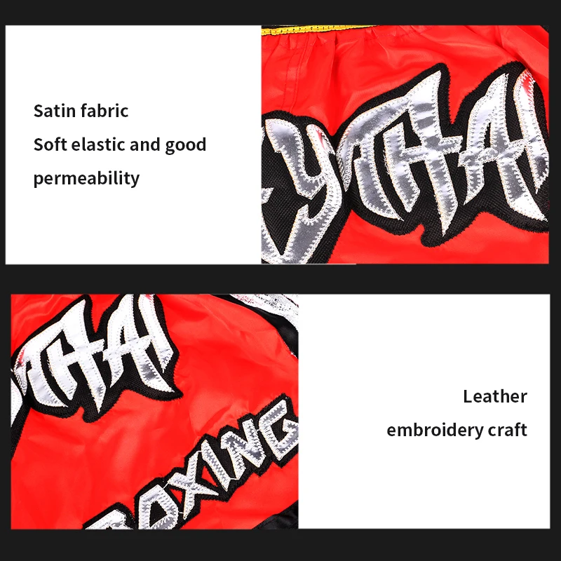 الرجال النساء الاطفال الملاكمة التايلاندية السراويل التطريز التايلاندية سراويل ملاكمة الساتان BJJ MMA الملابس رياضة تصارع قفص القتال كيك بوكسينغ السراويل #5
