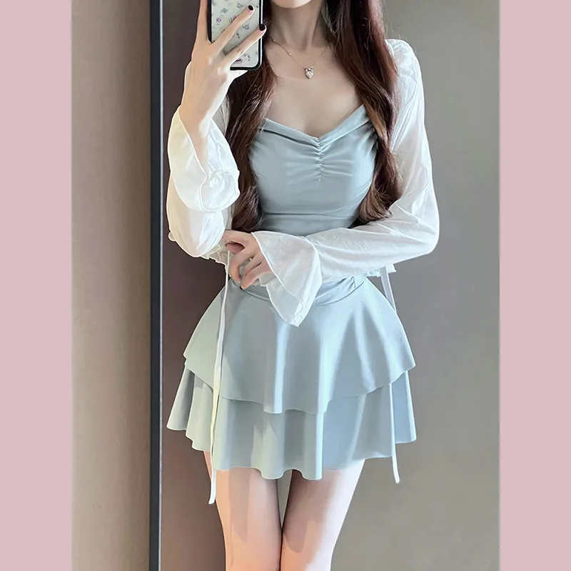 2025 nuevo traje de baño Sexy falda de mujer de una pieza chaqueta adelgazante que cubre el vientre puro deseo para aprender vacaciones de primavera caliente