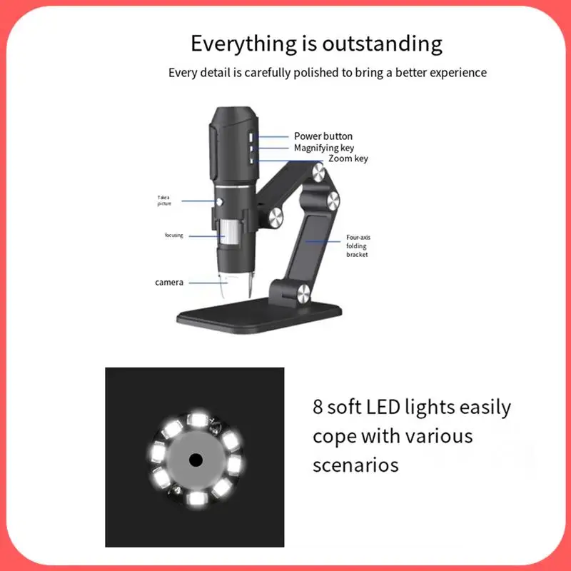 

AA89-Wireless Microscope,Wifi USB Digital Handheld Microscope, 50 To 1600X Wireless Magnification 8 LED With Metal Stand