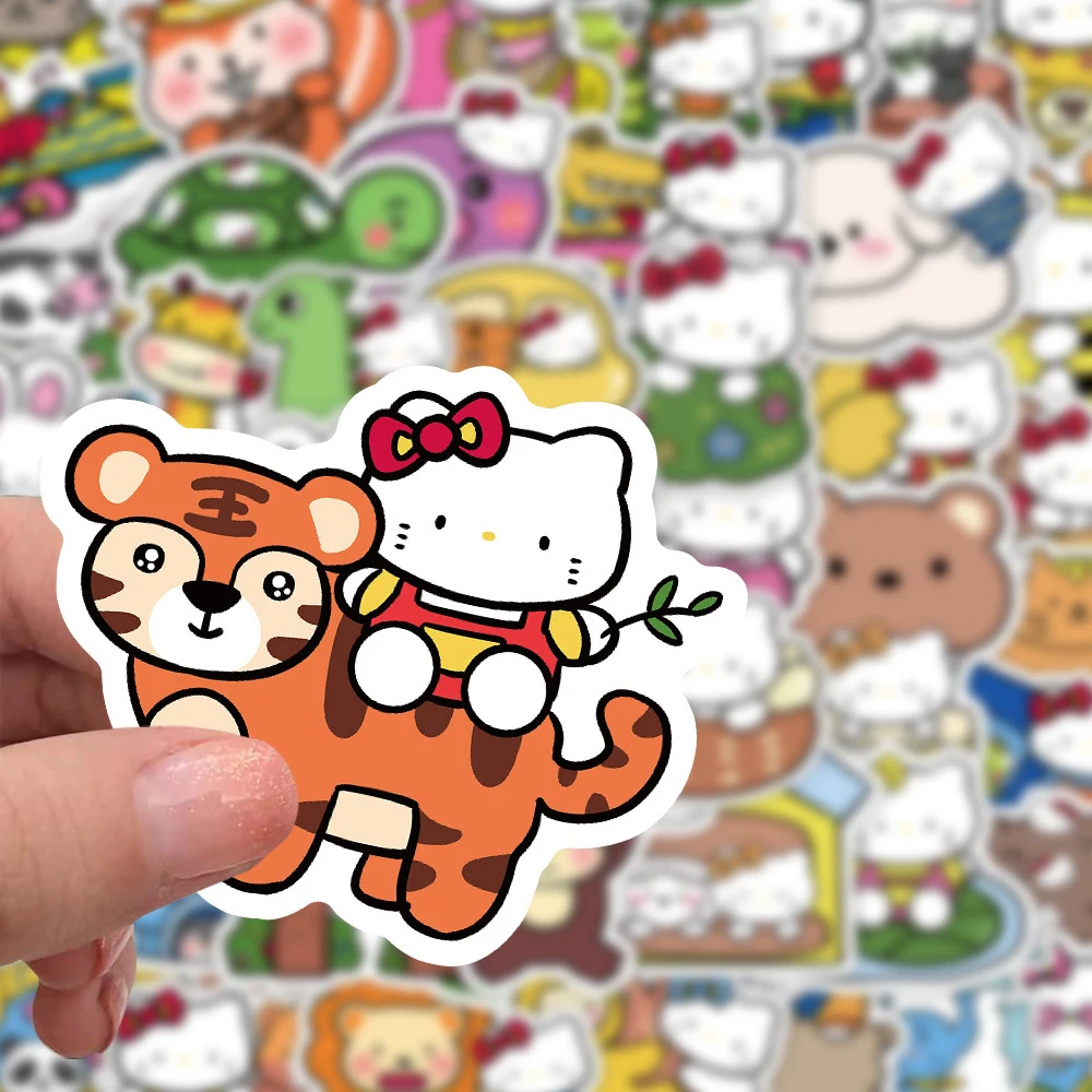 

10/30/50pcs Funny Cartoon Hello Kitty and Zoo Animals Stickers Sanrio Cute Graffiti Kids Decals for Suitcase Water Bottle Phone