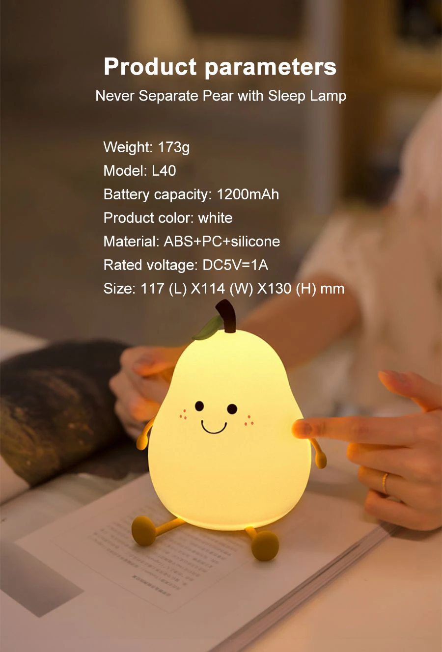 LED Pear Fruit Silicone Night Light 7 Colors Dimming Touch USB Rechargeable Cartoon Bedside Lamp Bedroom Decor Cute Kid Gift