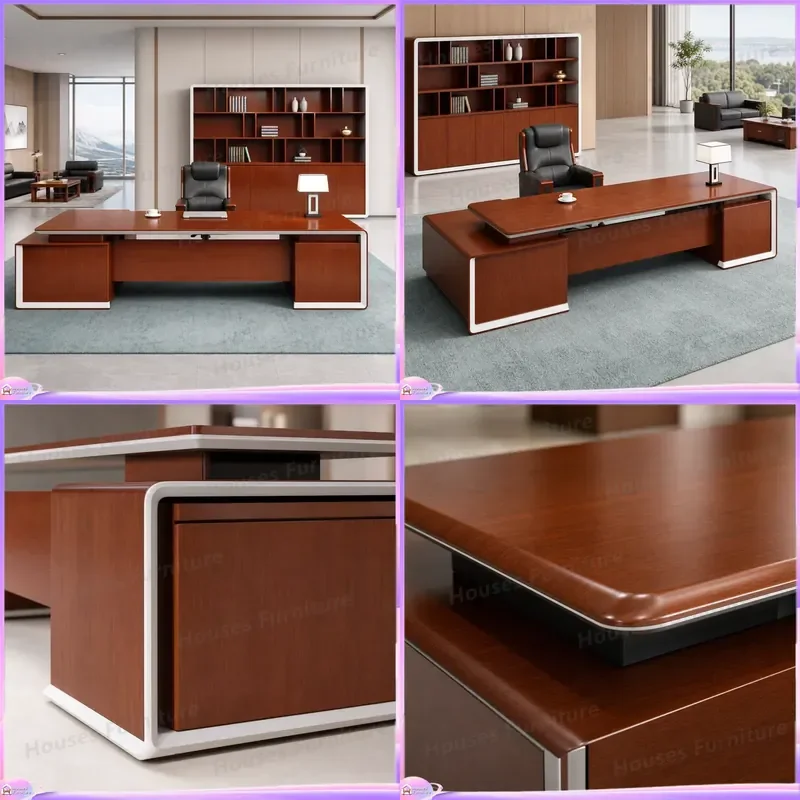 Modern Wooden Executive Desk Round Edge Manager Computer Table Boss Office Furniture Corporate Workstation Home Office Desk