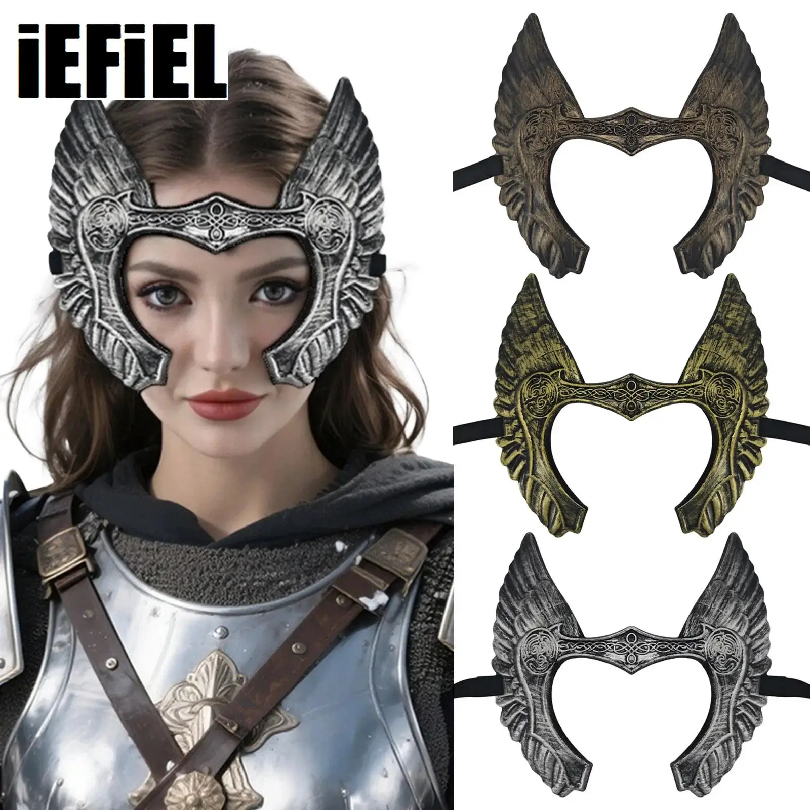 Antique Angel Wing Crown Headband Medieval Warrior Headpiece Valkyrja Warriour Witch Helmet for Halloween Renaissance Cosplay