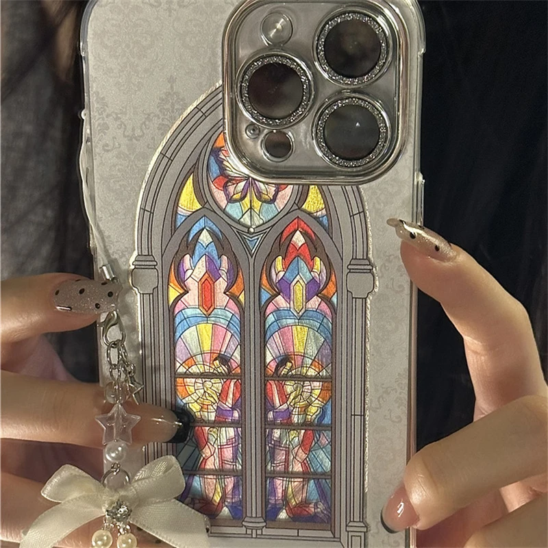 Retro Artwork European Style Church Glass Phone Case For iPhone 15 14 13 12 Pro Max Literature Cases Shockproof Soft Back Cover