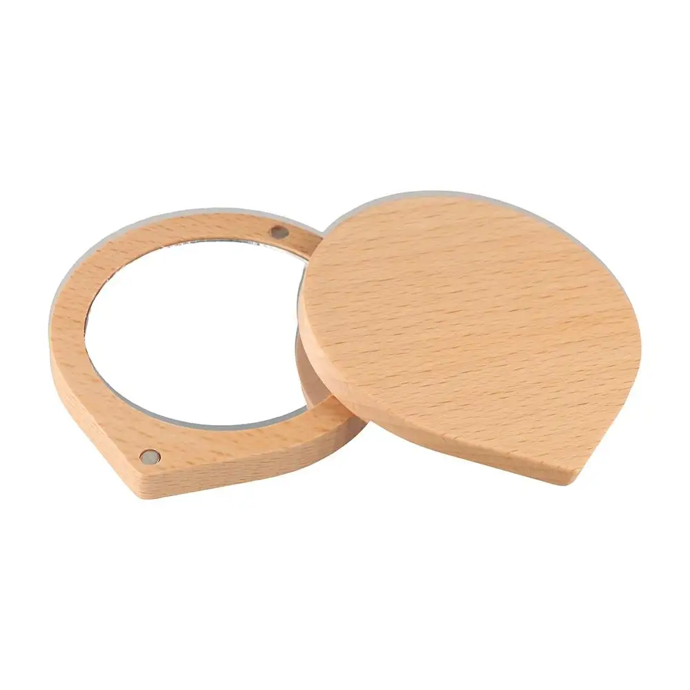 Mini Black Walnut Wood Makeup Mirror Foldable Rotatable Rotating Cosmetic Mirror Magnetic Closure Round Compact Pocket Mirror