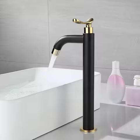 Black and Gold Basin Sink Faucet, Bath Faucets, Single Cold Water, Vanity Tap, Deck Mounted Washbasin Taps, Kitchen Faucets